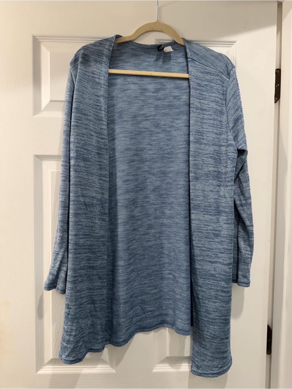 Divided Light Blue Marled Draped Open Cardigan